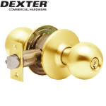 DEXTER Grade 2 Entry Office Cylindrical Knob Lock Bright Brass Finish