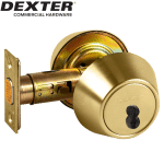 DEXTER Grade 2 Single Cylinder Deadbolt 2-3/8" or 2-3/4" Adjustable Backset, SFIC Prep Less Core Bright Brass Finish