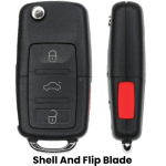 Volswagen 4 Button Remote Flip Key Shell For Fcc 1K0959753P T H AM T (K&S)